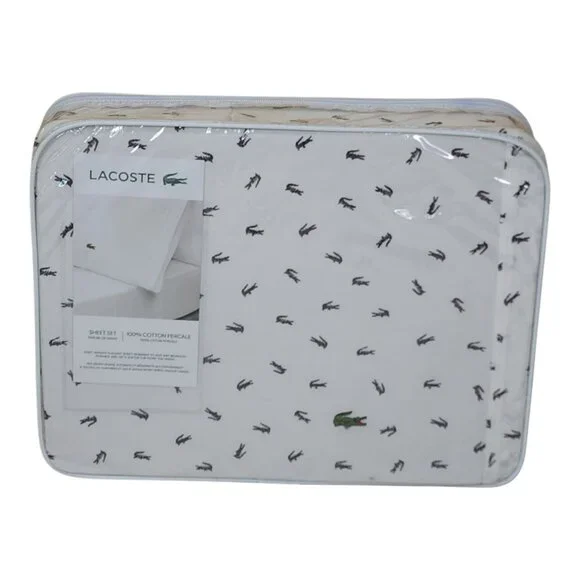 Lacoste Cotton Percale Full Sheet Set Croc Pattern Soft Breathable Material - Picture 1 of 12